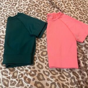 Green and Pink workout shirts